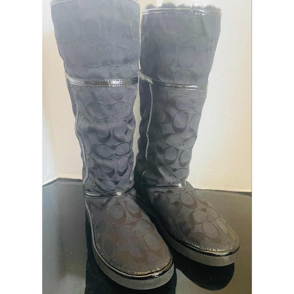 COACH NIKOLE A7266 Women's CC Monogram Black Winter Fur Lined Boots - Size 6